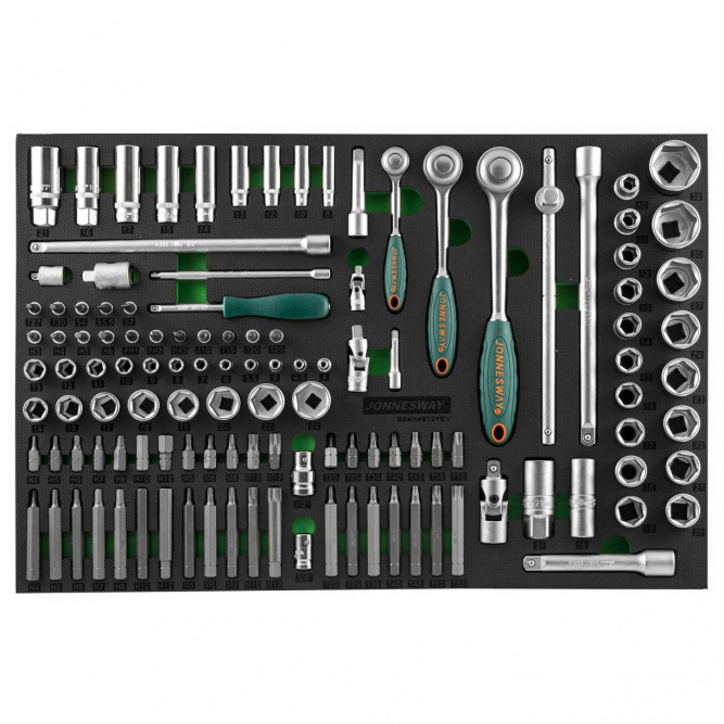Набор торцевых головок 1/4&amp;quot;DR, 3/8&amp;quot;DR, 1/2&amp;quot;DR с приводами, вставок-бит JONNESWAY S04H45121SV, 121 предмет (EVA ложемент 560х400 мм)